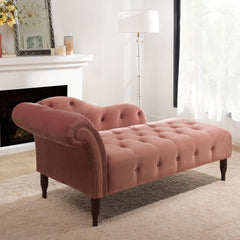 Wooden Twist Modernize Tufted Solid Wood Chaise Lounge Walnut Legs ( Pink ) - WoodenTwist