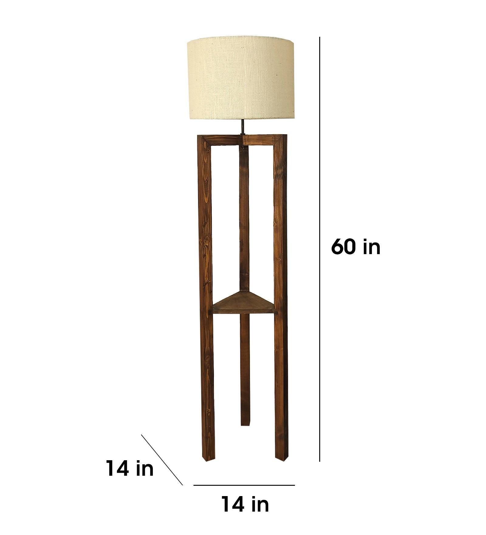 Triad Wooden Floor Lamp with Brown Base and Beige Fabric Lampshade - WoodenTwist