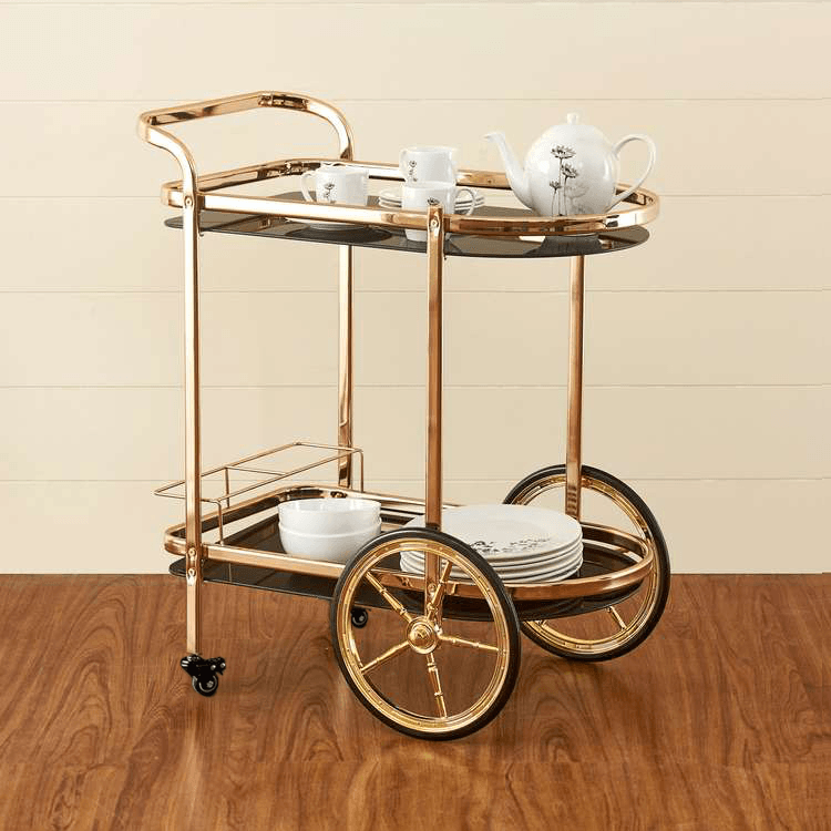 Latvia Gold Bar cart Trolley 2 Tier (Iron) - WoodenTwist