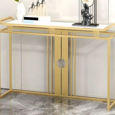 Luxurious Modern Rectangle Console Table with White Marble Top - White & Golden