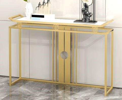Luxurious Modern Rectangle Console Table with White Marble Top - White & Golden