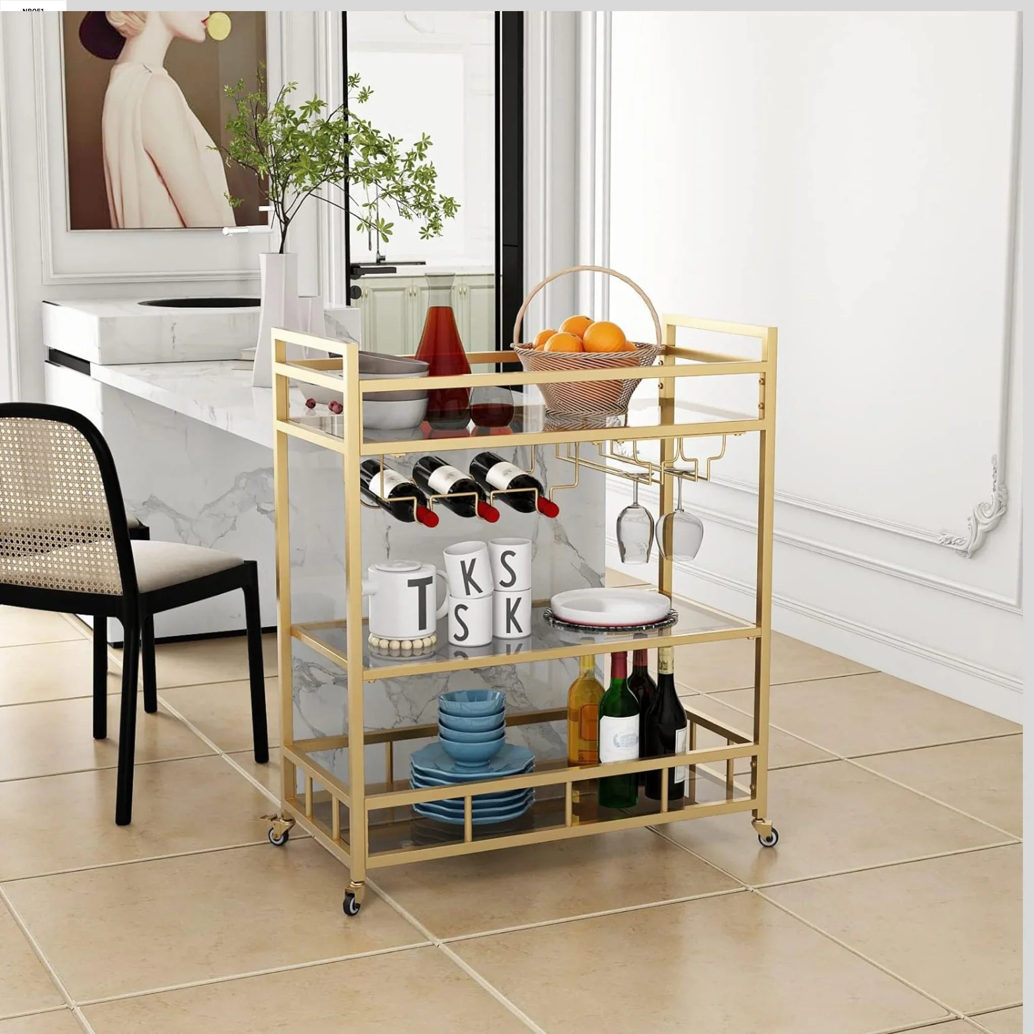Clinton Solid Metal Two-Teir Glass Bar Cart Trolley - WoodenTwist