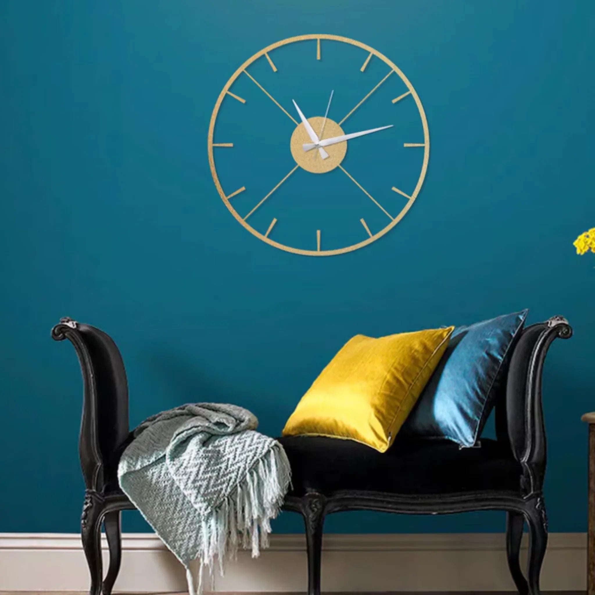 lines and strips black and gold wallclock - WoodenTwist