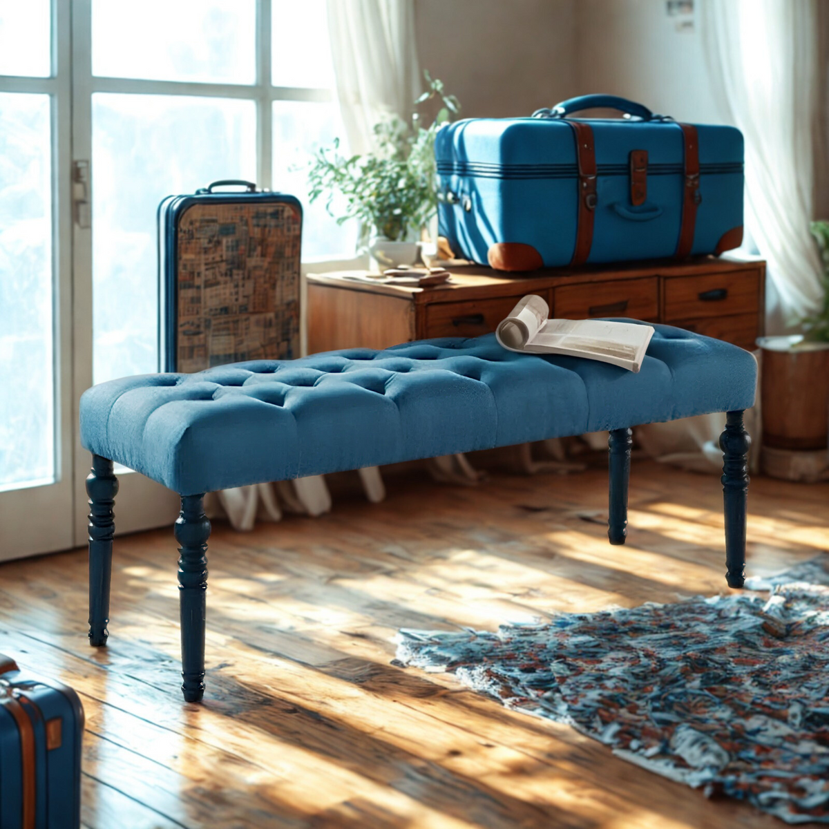 Upholstered Tufted 2 Seater Bench