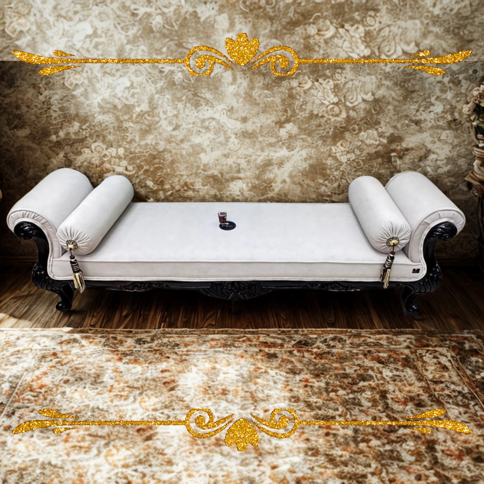 Wooden Twist Hand Carved Traditional Teak Wood 3 Seater Bench ( Cream/Off White ) - WoodenTwist