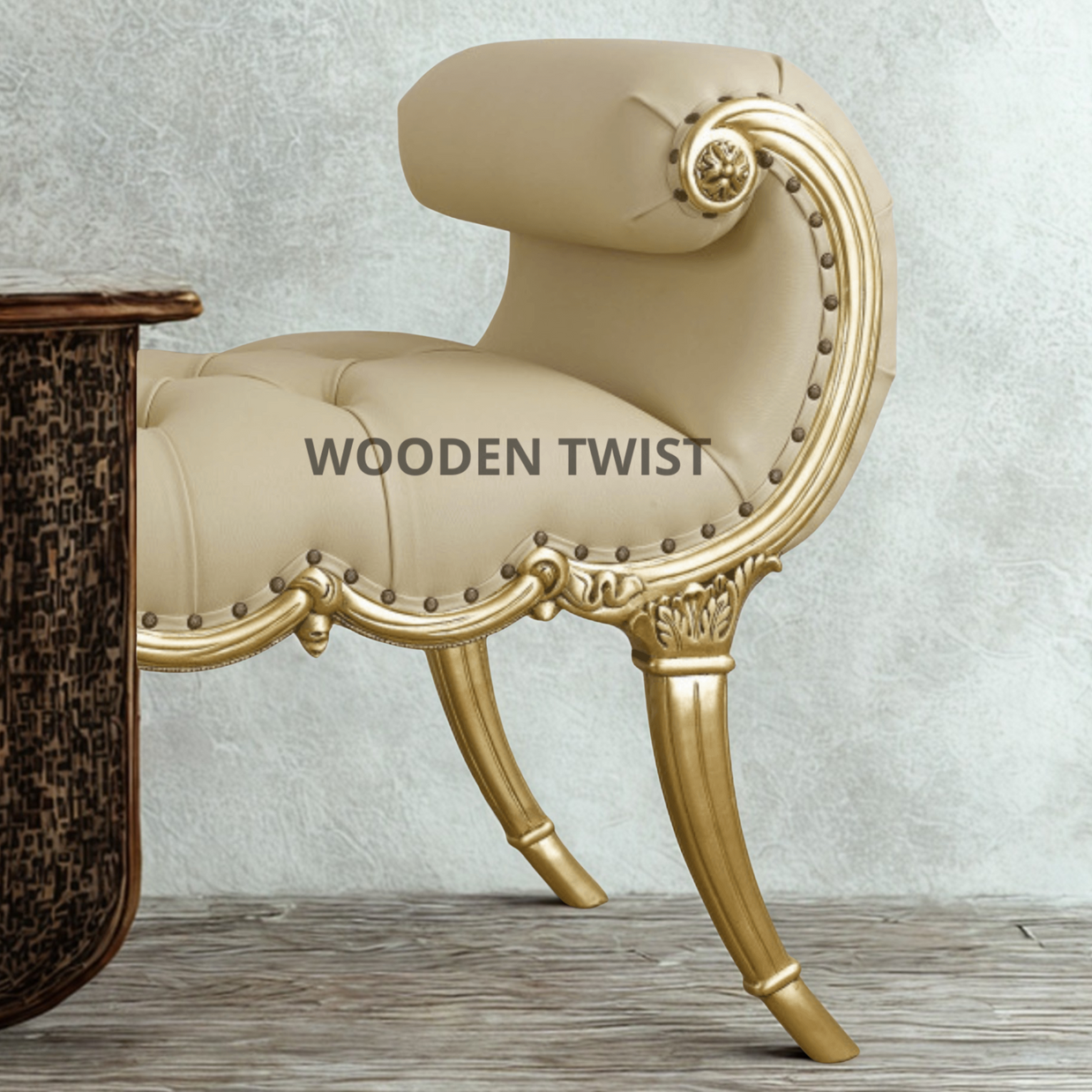 Monterno Sheesham Wood Bench Couch ( Golden Finish ) - WoodenTwist