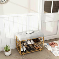 Morden Solid Metal Rectangular Shoe Rack in Golden Finish. - WoodenTwist