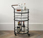 Black Round Two Tier Bar Cart Trolley with Clear Glass Shelves