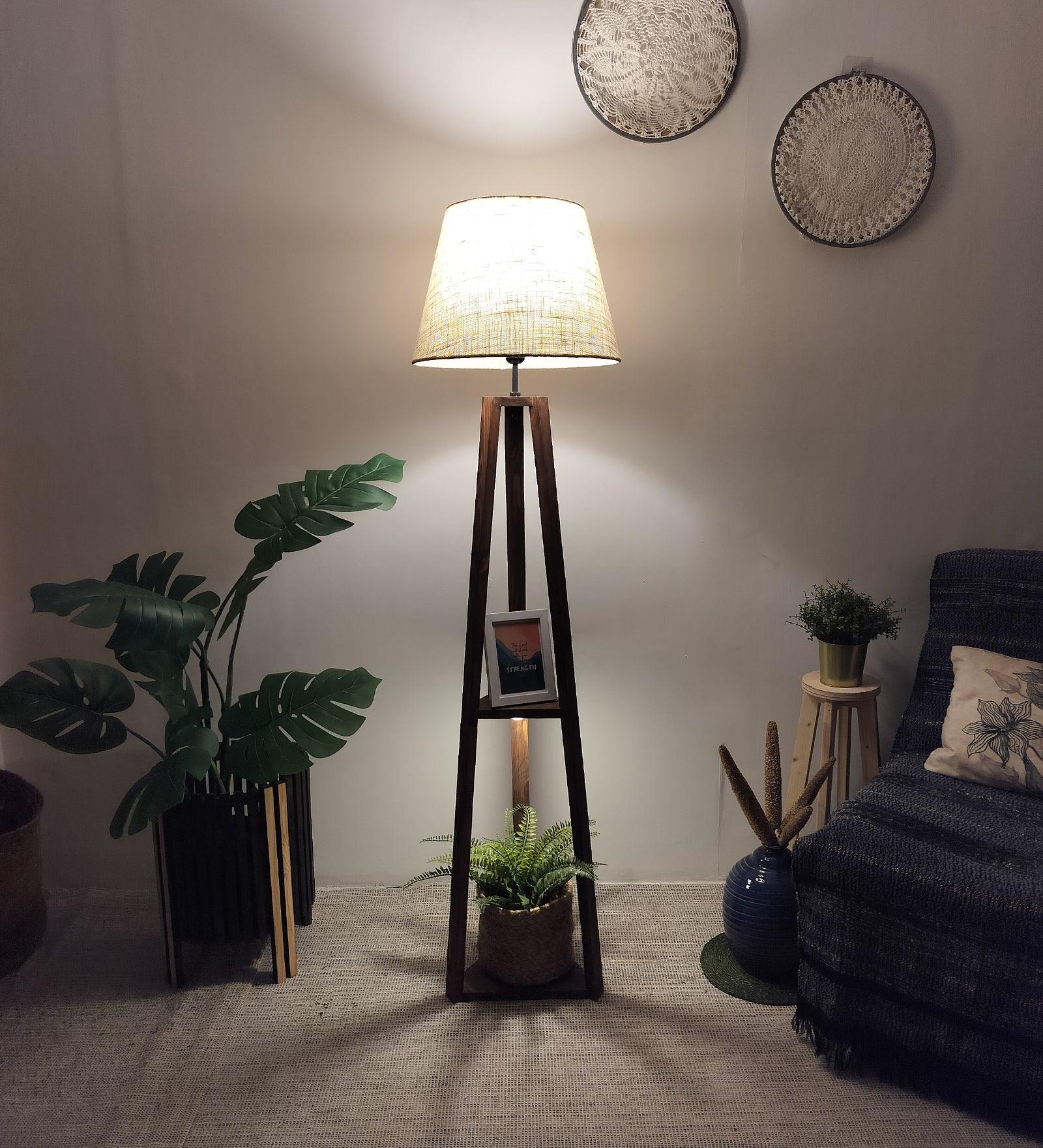 Modern Pinewood Vantage Floor Lamp – Elegant Square Design - WoodenTwist