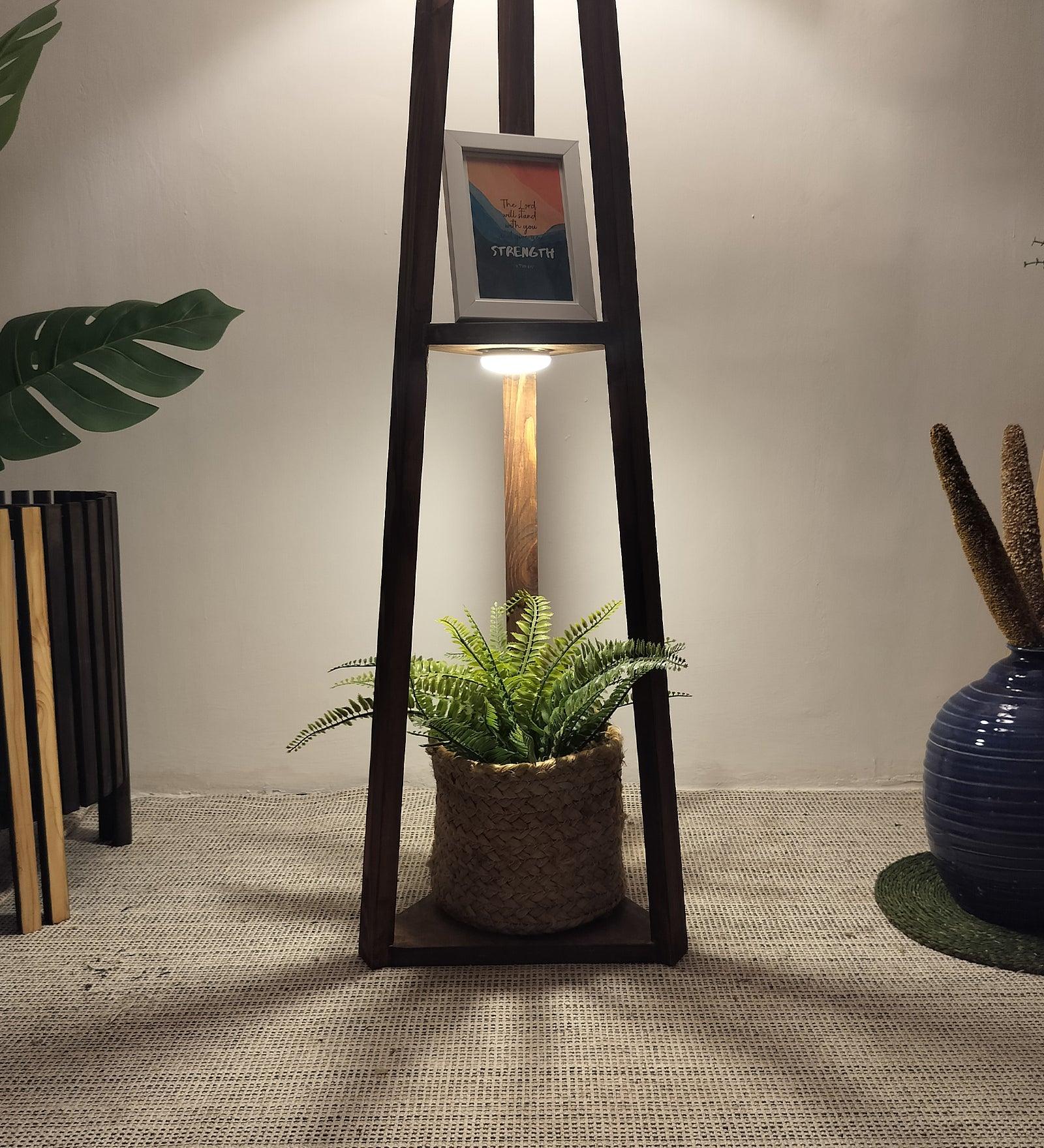 Modern Pinewood Vantage Floor Lamp – Elegant Square Design - WoodenTwist