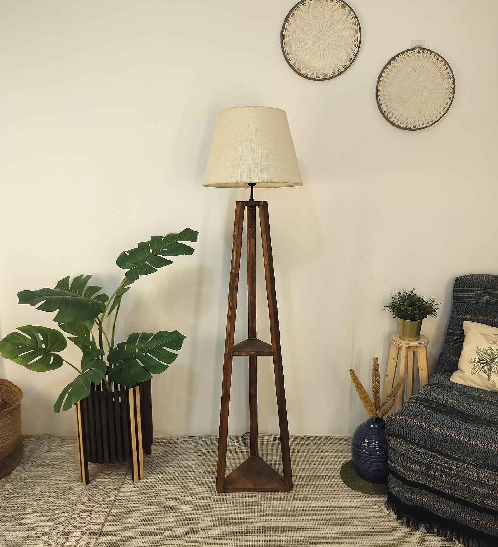 Modern Pinewood Vantage Floor Lamp – Elegant Square Design - WoodenTwist