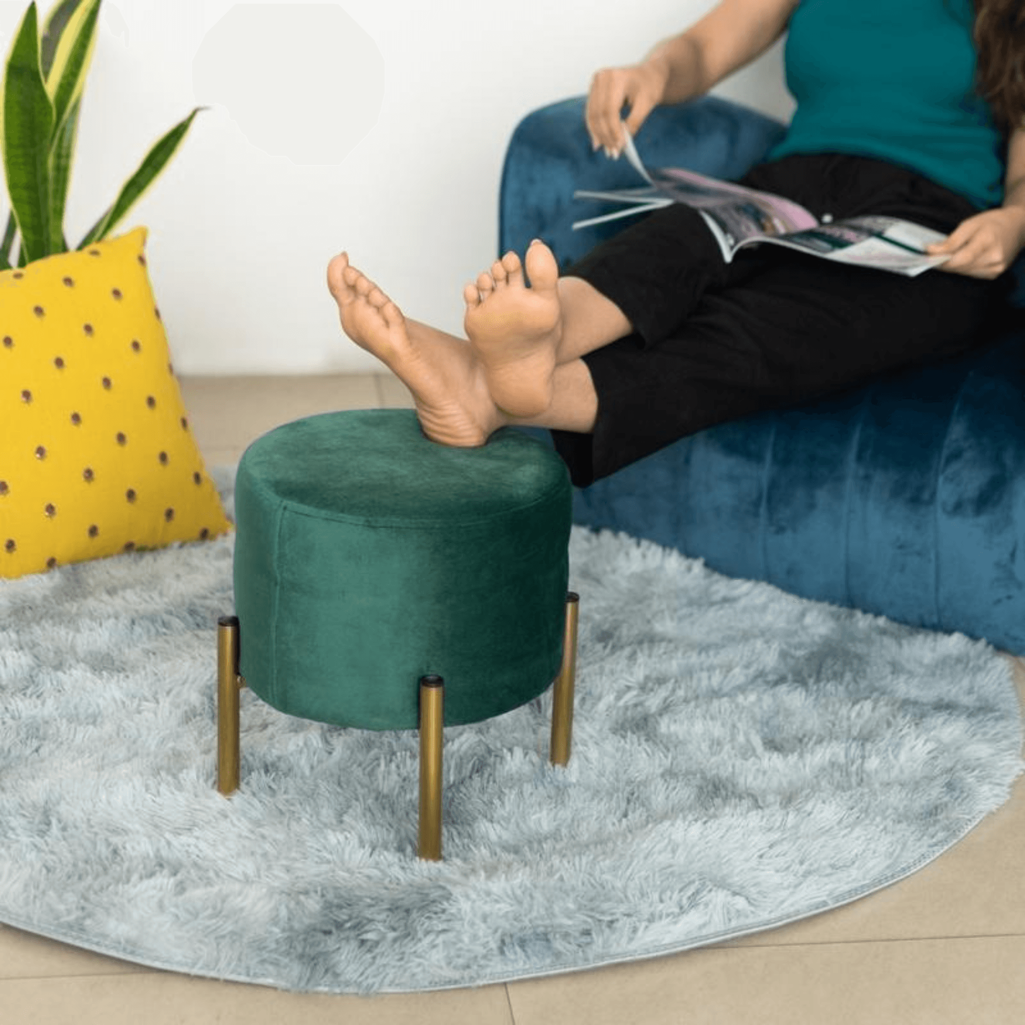 Velvet Round Foot Stool Ottoman