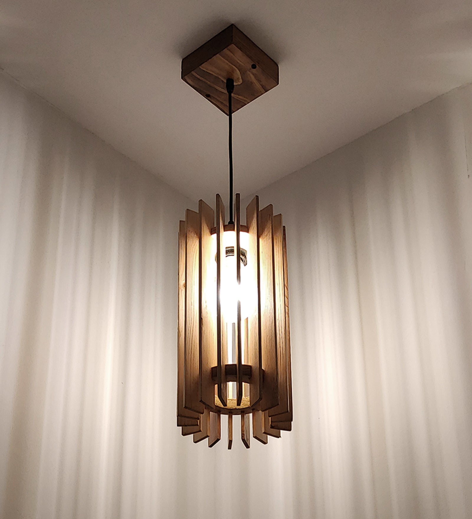 Ventus Beige Wooden Single Hanging Lamp