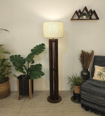 Ventus Wooden Floor Lamp with Premium Beige Fabric Lampshade - WoodenTwist