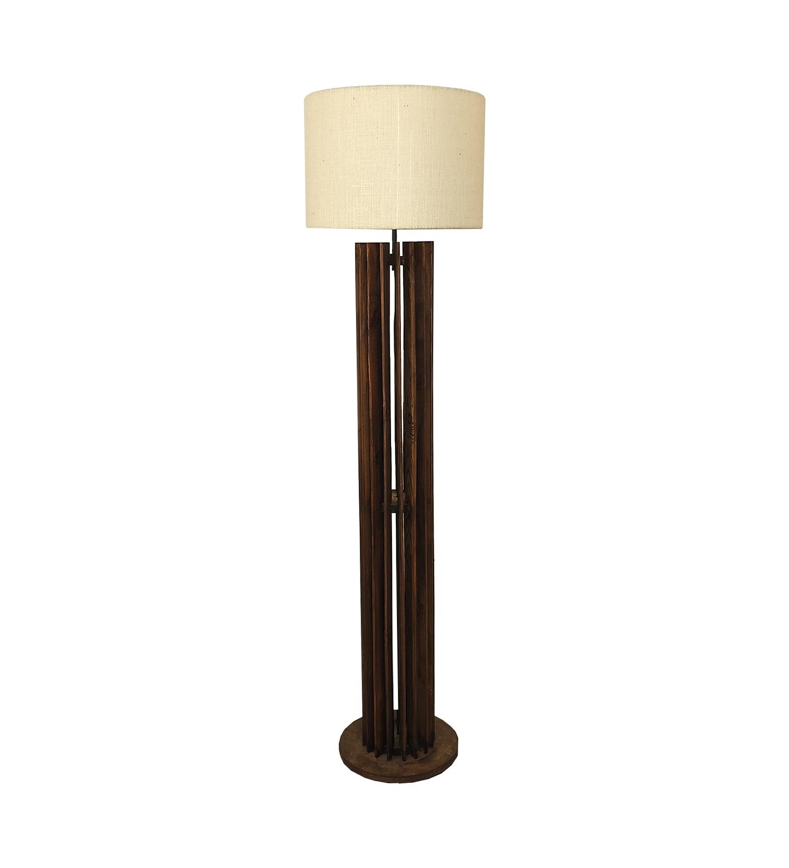 Ventus Wooden Floor Lamp with Premium Beige Fabric Lampshade - WoodenTwist