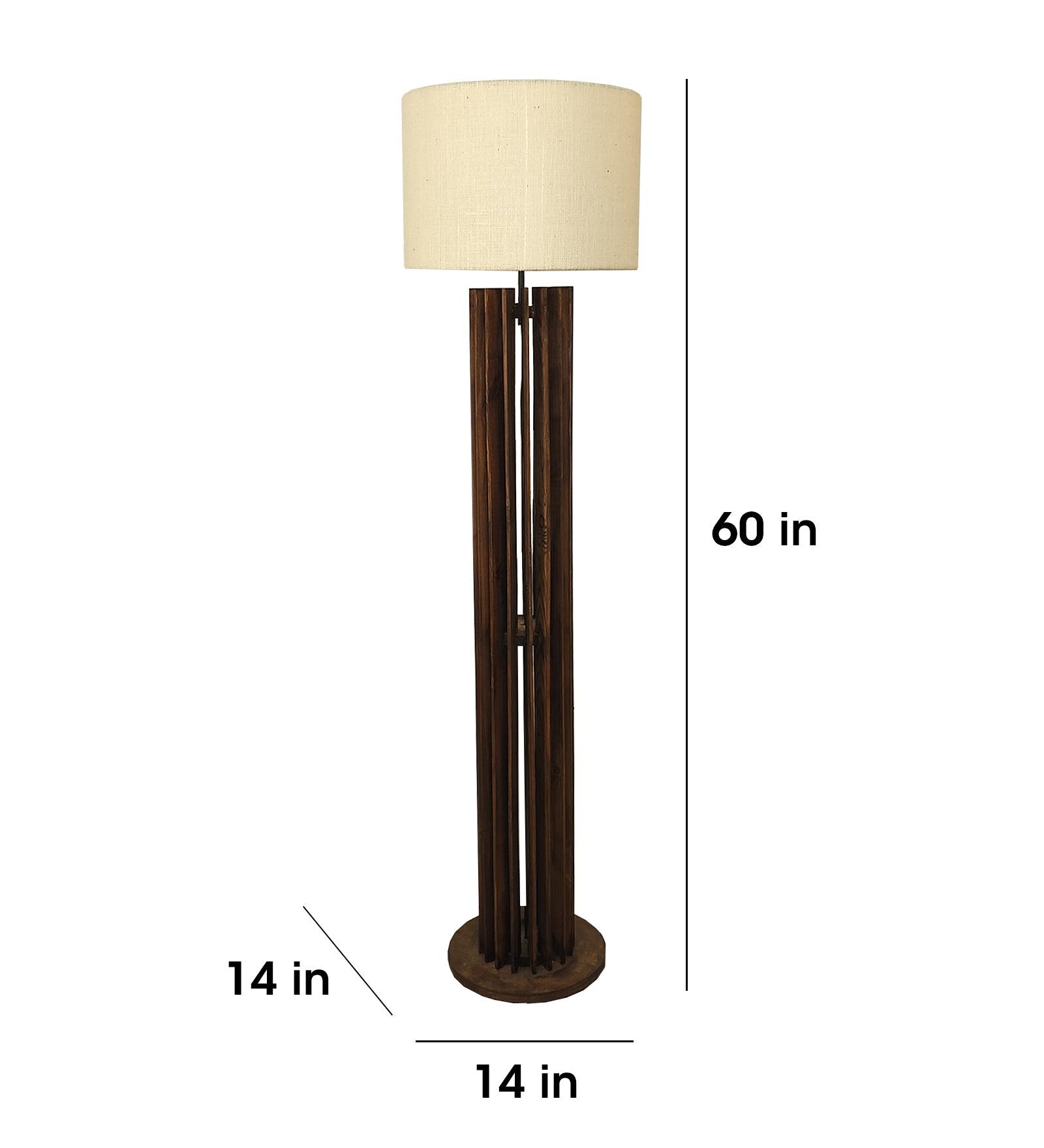 Ventus Wooden Floor Lamp with Premium Beige Fabric Lampshade - WoodenTwist