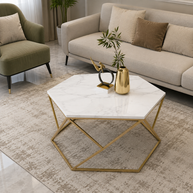 Vortexa Hexagon Design Coffee Table with Marble Top Modern & Elegant Nesting Table
