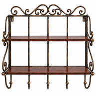 Wall Mounted 2 Shelf Book and Kitchen Rack with Key Hanger