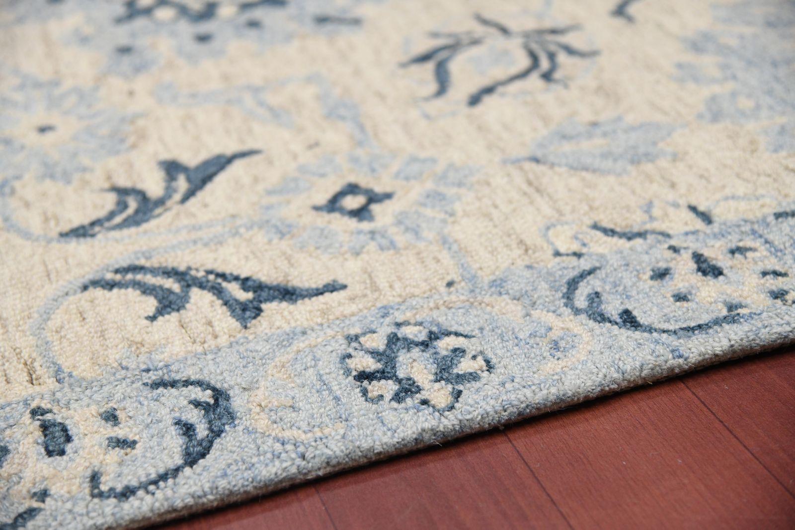 Carpet Light Blue Wool Romania Hand-Tufted - WoodenTwist