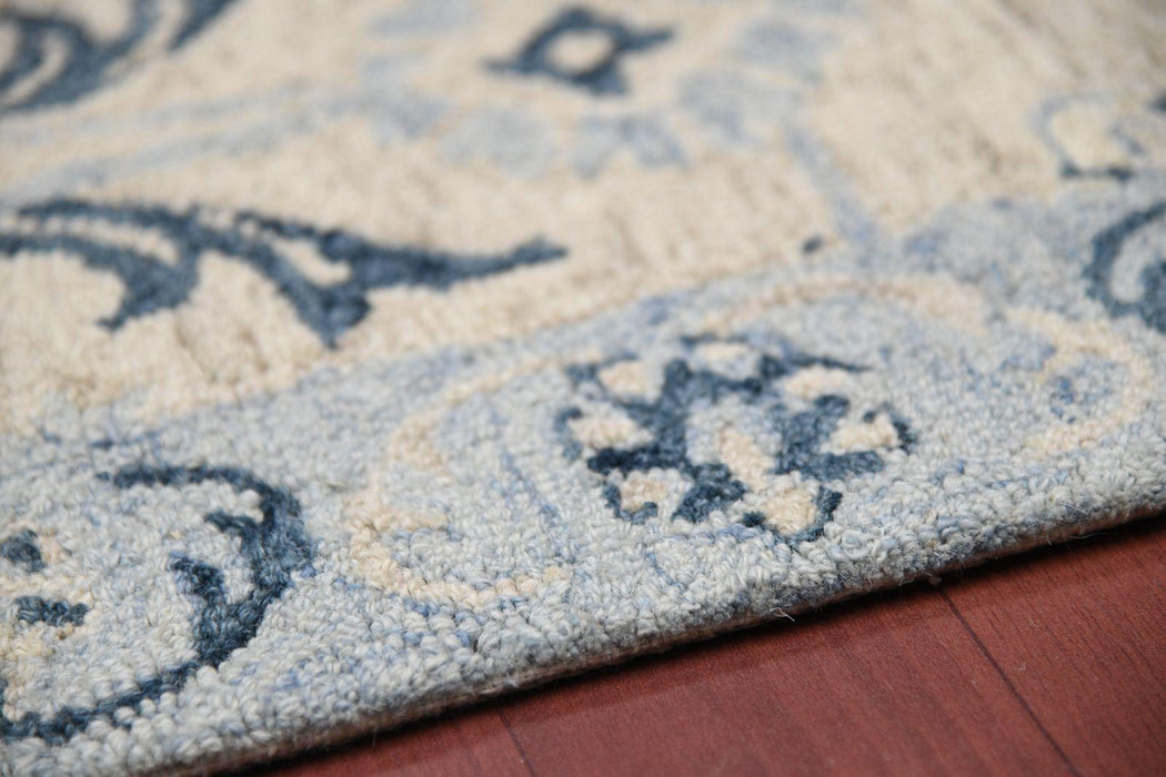 Carpet Light Blue Wool Romania Hand-Tufted