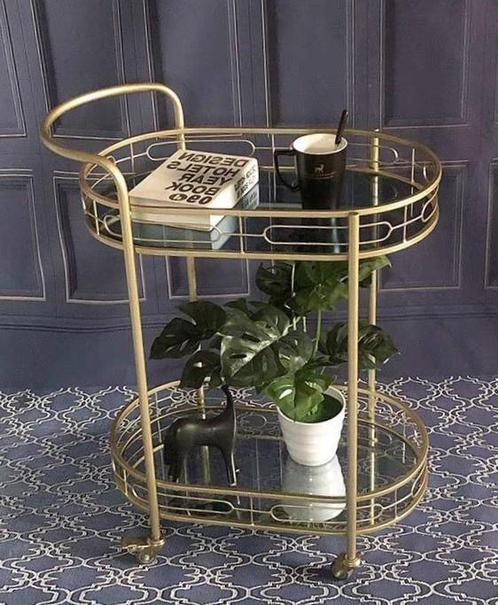 Oval Iron Bar Cart with Tinted Glass Top