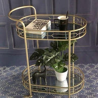 Modern Oval Iron Trolley with Tinted Glass Top