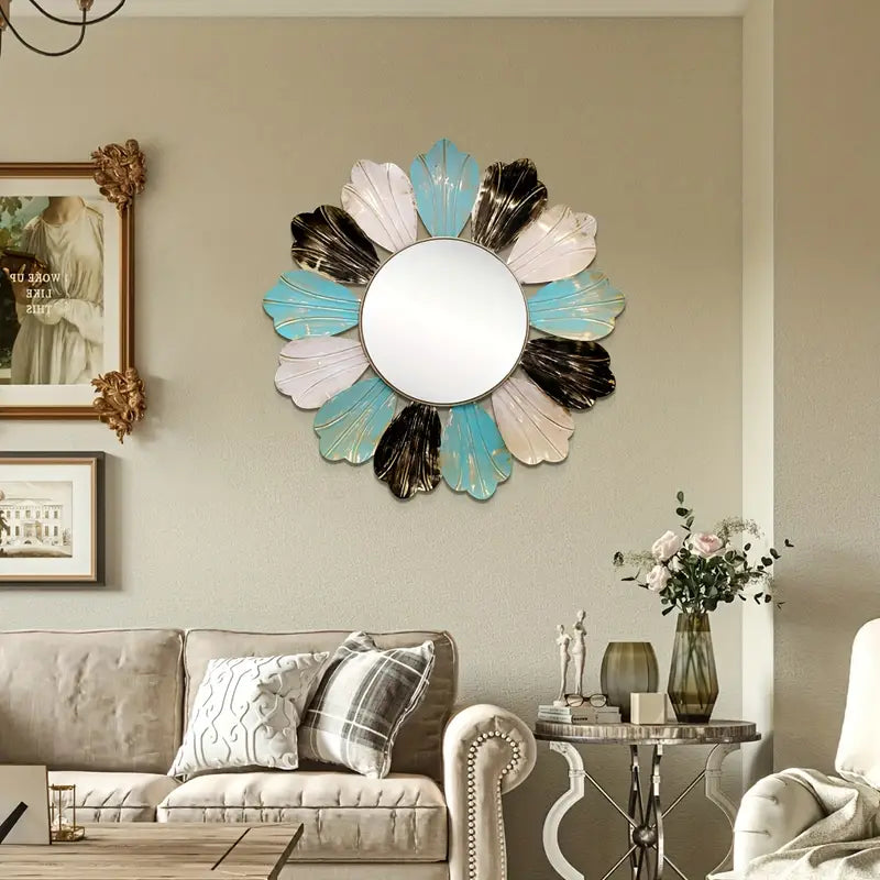 Wall-mounted decorative mirror with modern black and gold finish