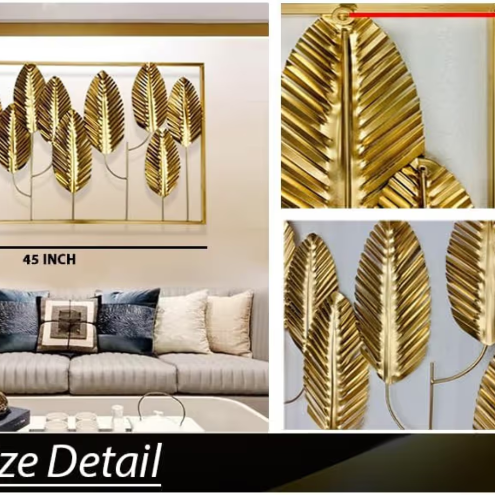 Big Leaf Petals Wall Art  ( Golden)  Metal Leaf Wall Hanging Large Botanical Wall Decor for Living Room & Bedroom |