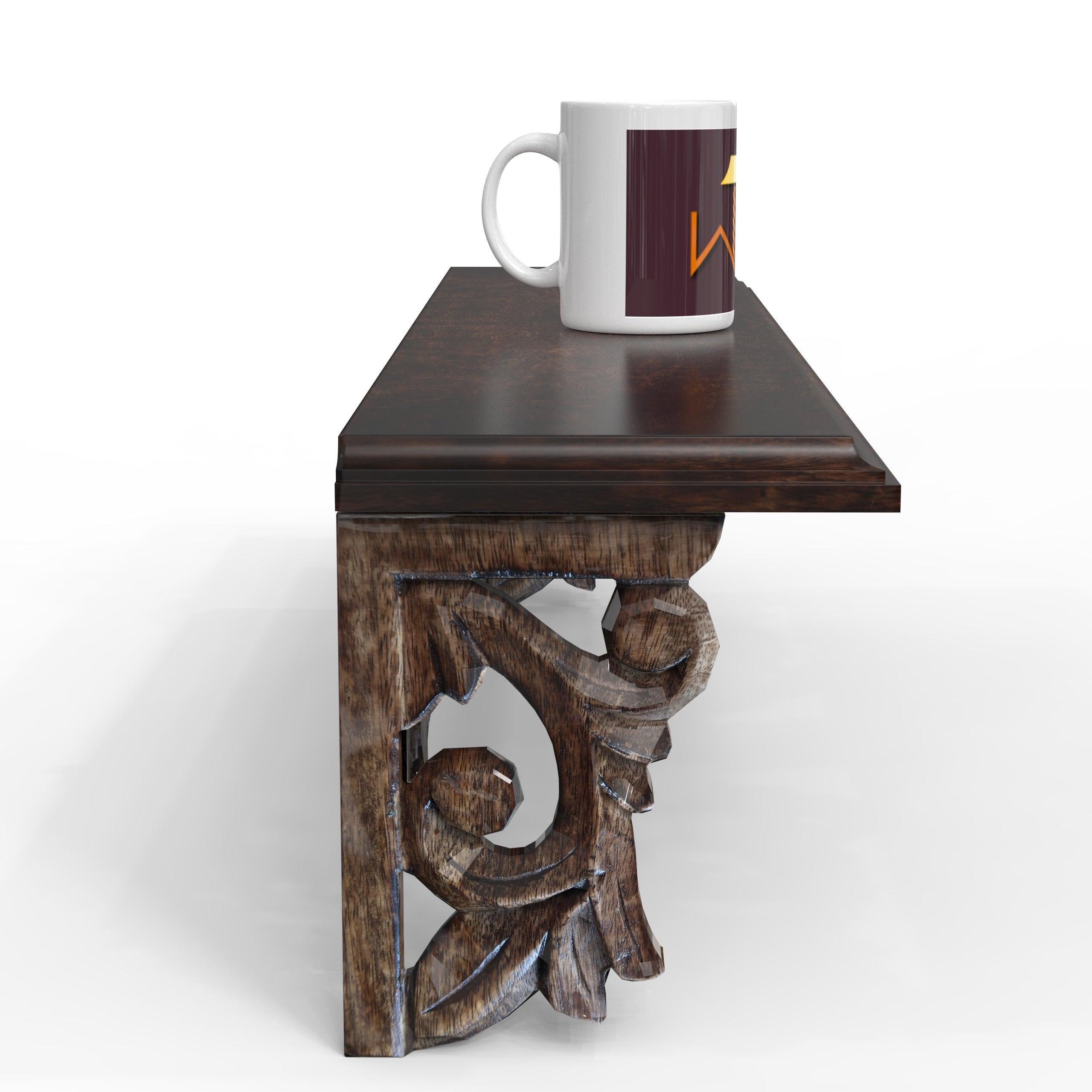 Handcrafted Solid Wood Floating Wall Bracket Book Rack - WoodenTwist
