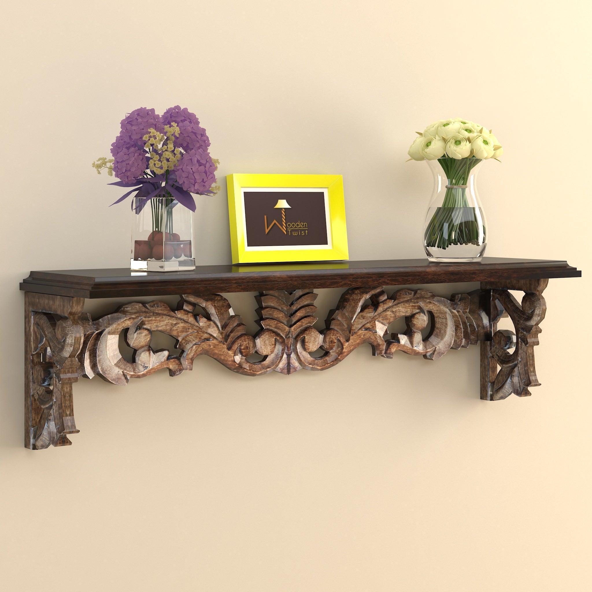 Handcrafted Solid Wood Floating Wall Bracket Book Rack - WoodenTwist