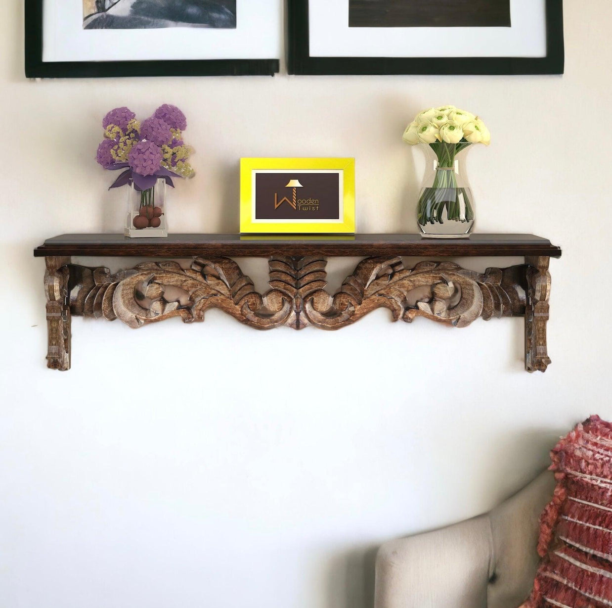 Handcrafted Solid Wood Floating Wall Bracket Book Rack - WoodenTwist
