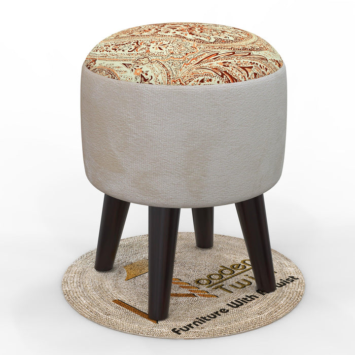 Wooden Twist Elite Puffy Ottoman Stool For Living Room ( Brown & Cream ) - WoodenTwist