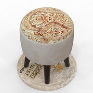 Wooden Twist Elite Puffy Ottoman Stool For Living Room ( Brown & Cream ) - WoodenTwist