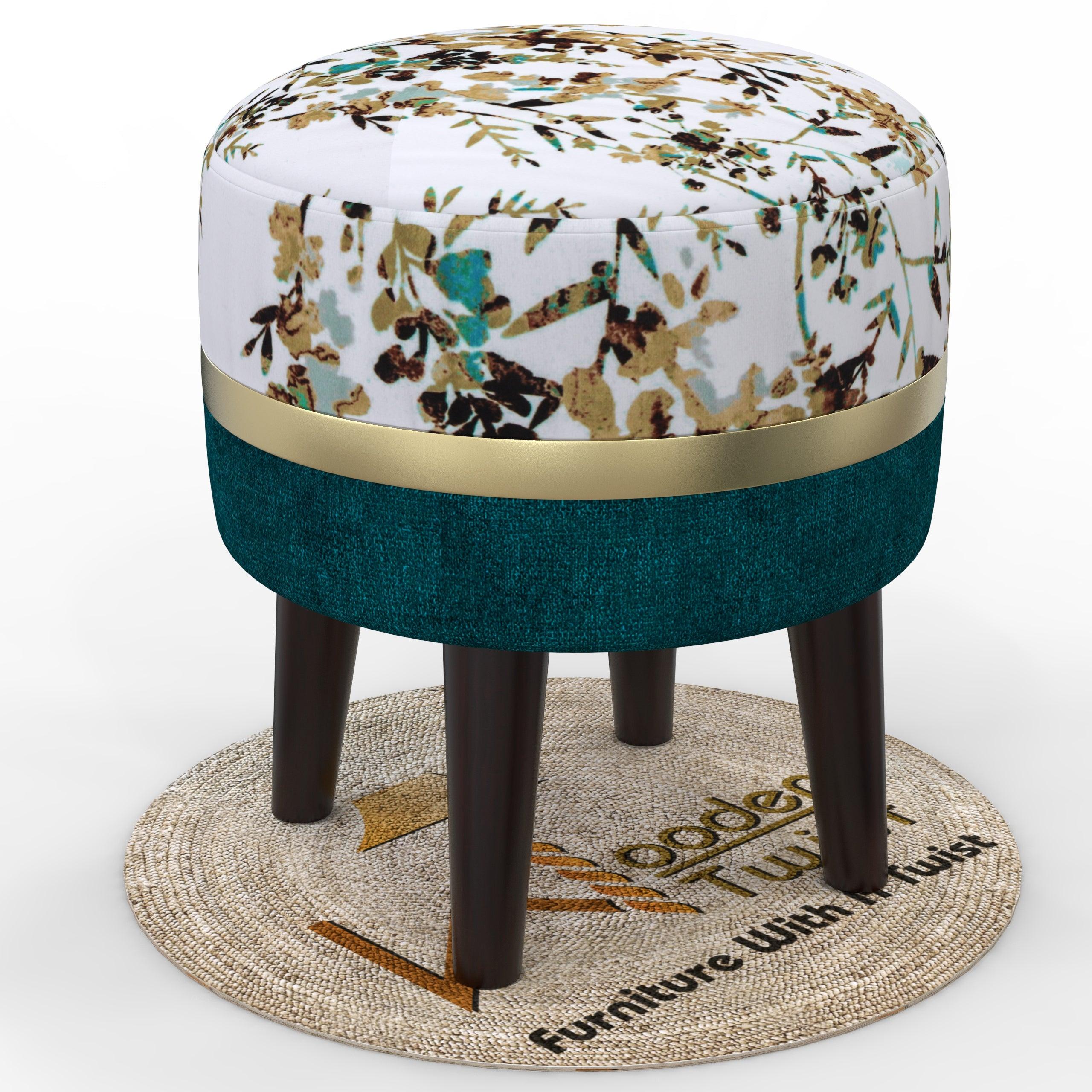 Wooden Twist Relish Puffy Ottoman Stool For Living Room ( Mustard & Green ) - WoodenTwist