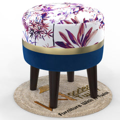 Wooden Twist Blush Puffy Ottoman Stool For Living Room ( Purple & Blue ) - WoodenTwist