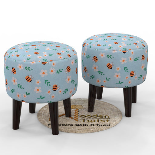 Wooden Twist Harlequin Puffy Ottoman Stool For Living Room ( Set of 2 ) - WoodenTwist