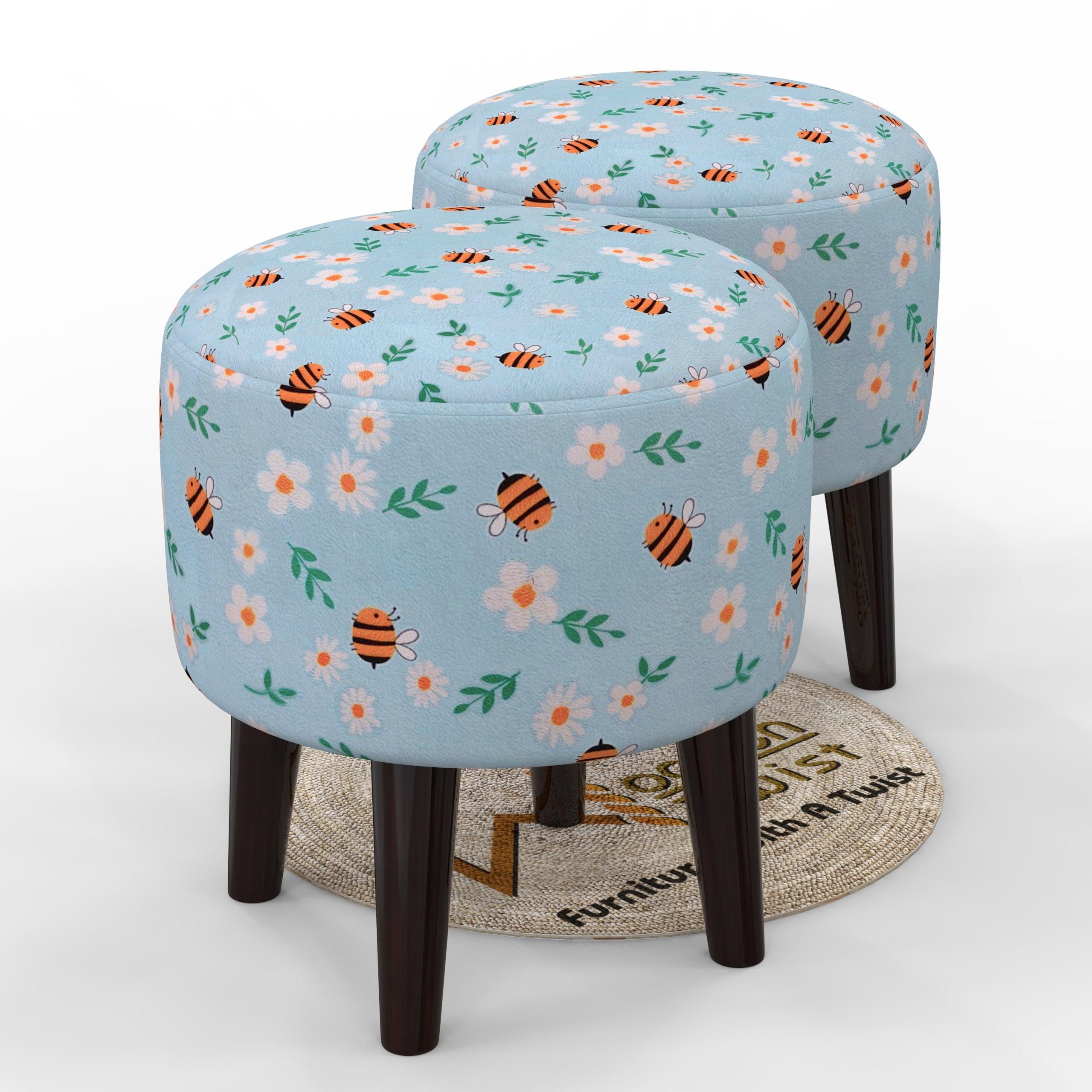 Wooden Twist Harlequin Puffy Ottoman Stool For Living Room ( Set of 2 ) - WoodenTwist