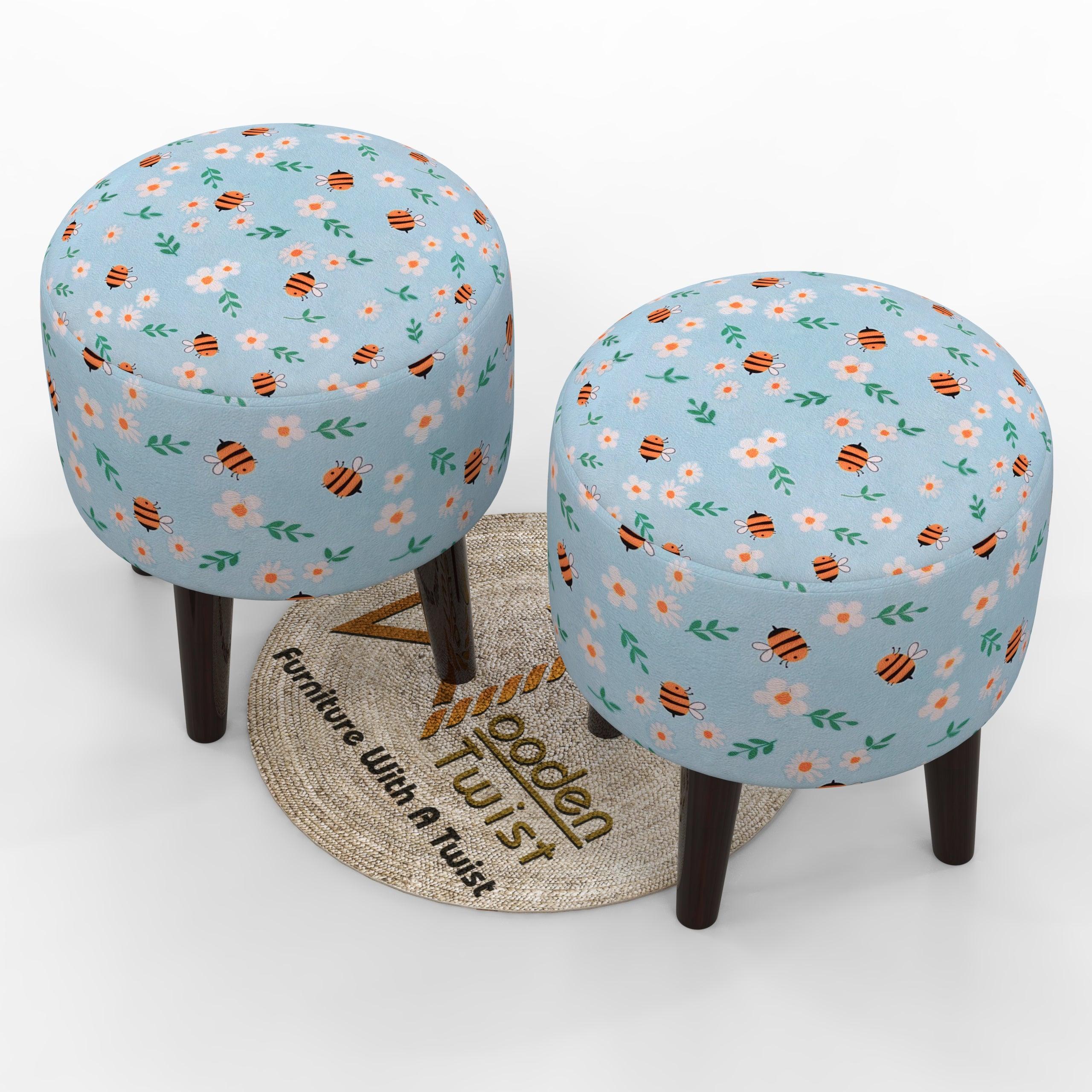 Wooden Twist Harlequin Puffy Ottoman Stool For Living Room ( Set of 2 ) - WoodenTwist