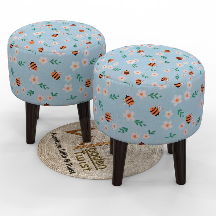 Wooden Twist Harlequin Puffy Ottoman Stool For Living Room ( Set of 2 ) - WoodenTwist