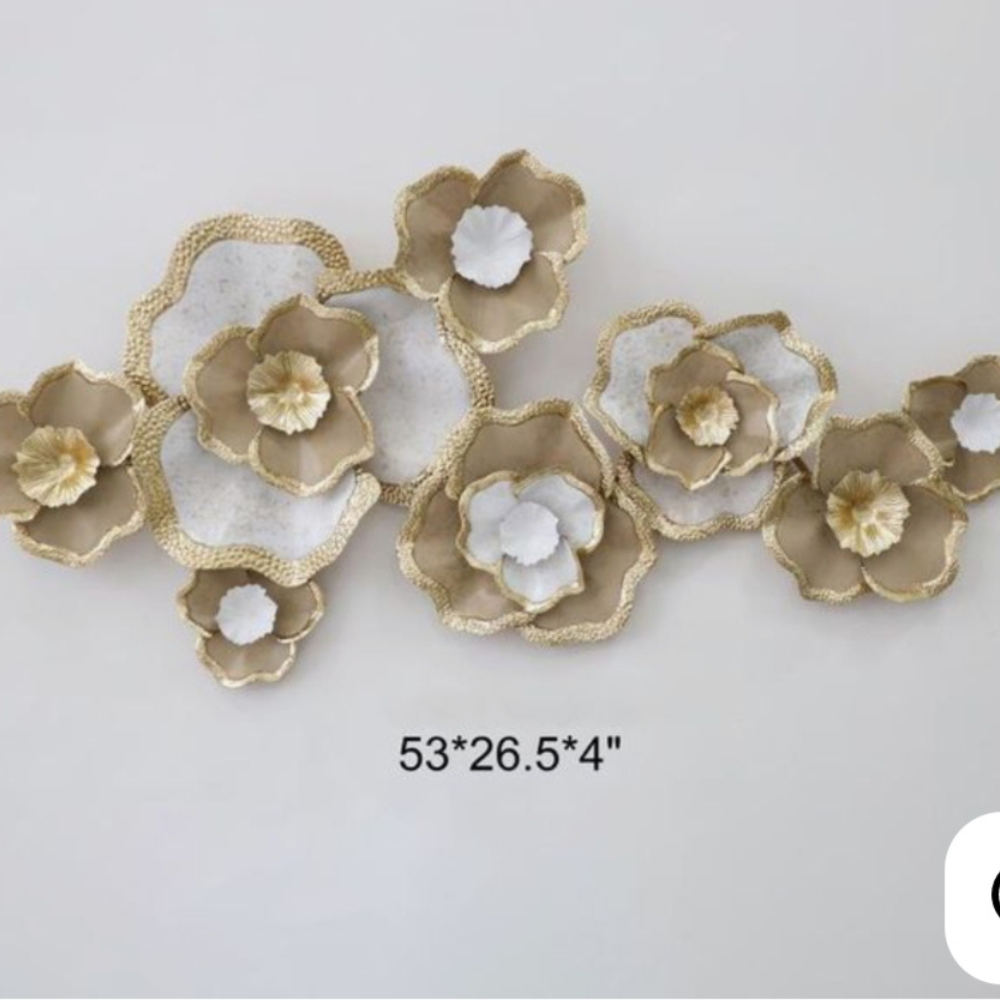 Elegant Gold & White Flower  Metal Wall Art