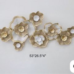 Elegant Gold & White Flower  Metal Wall Art