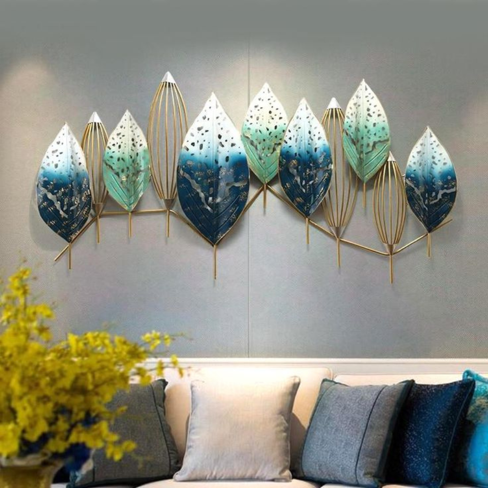Modern Blue & Green Leaf Design Metal Wall Art