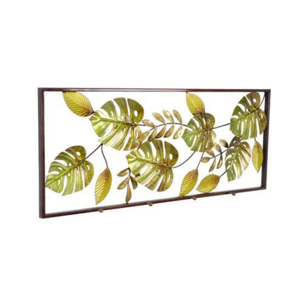 Modern Golden Leaf Rectangular Frame Metal Wall Art