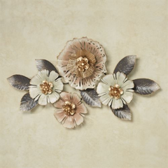 Modern Golden & White Flower with Grey Leaves Metal Wall Art