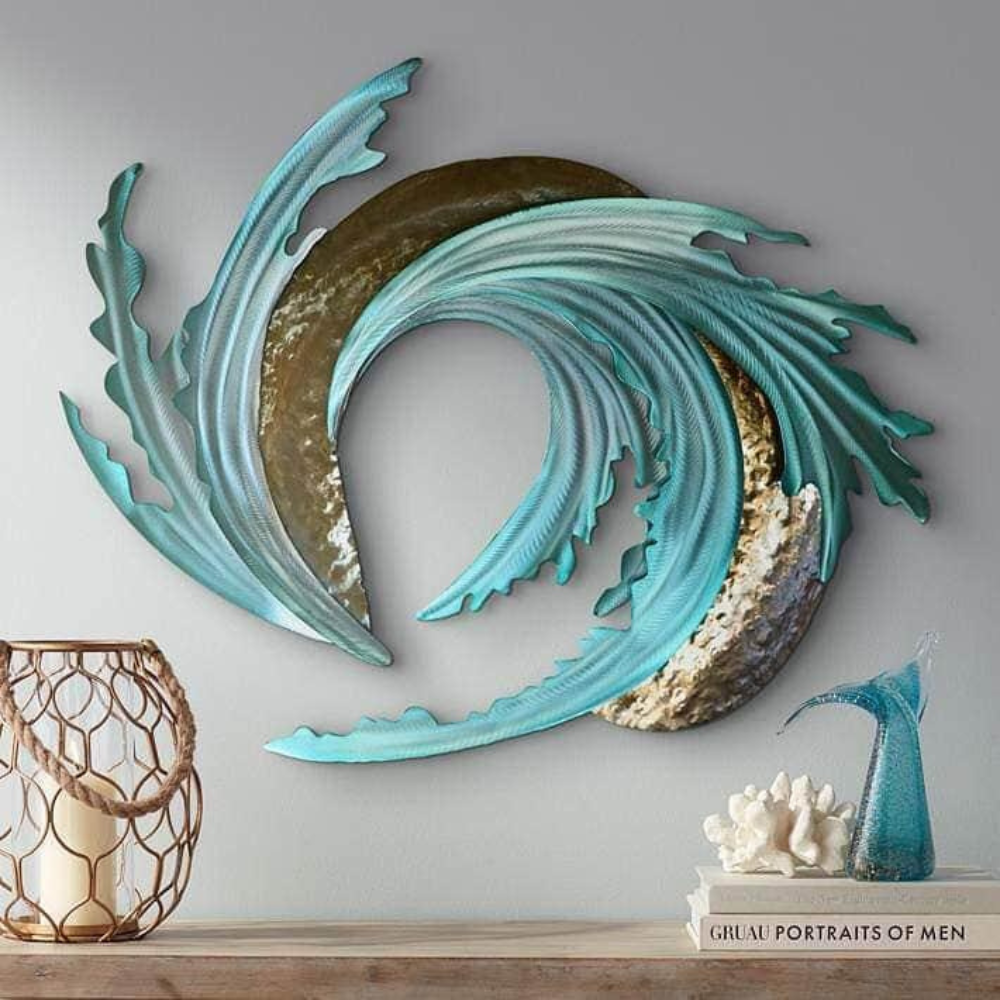 Modern Abstract Aqua & Gold Design Wall Art
