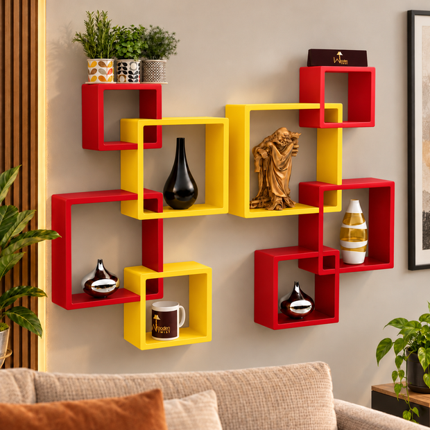 Intersecting Wall Shelves Set of 8 - Rafuf MDF Wood