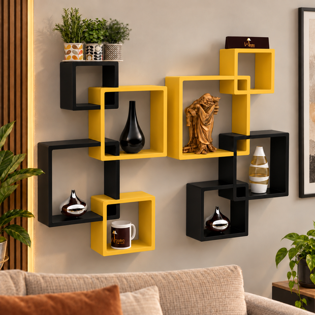 Intersecting Wall Shelves Set of 8 - Rafuf MDF Wood