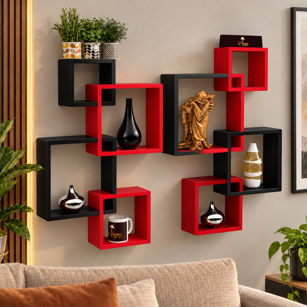 Intersecting Wall Shelves Set of 8 - Rafuf MDF Wood