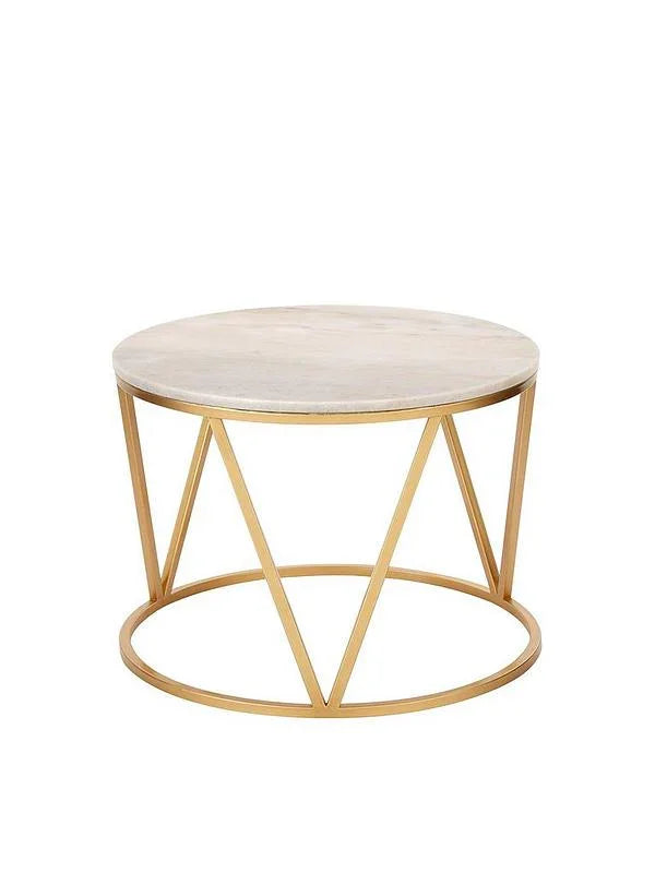 Golden White NX Round Metal Side Table for Living Room | Modern Accent Table for Bedroom, Balcony & Lounge