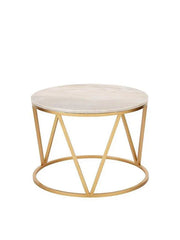 Golden White NX Round Metal Side Table for Living Room | Modern Accent Table for Bedroom, Balcony & Lounge